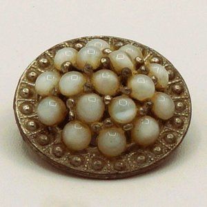 Vintage Glass Faux Moonstone Circular Domed Brooch
